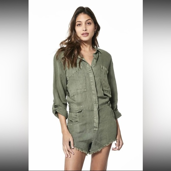 Young Fabulous & Broke River Raw Edge Cadet Green Romper sz L - Picture 4 of 16